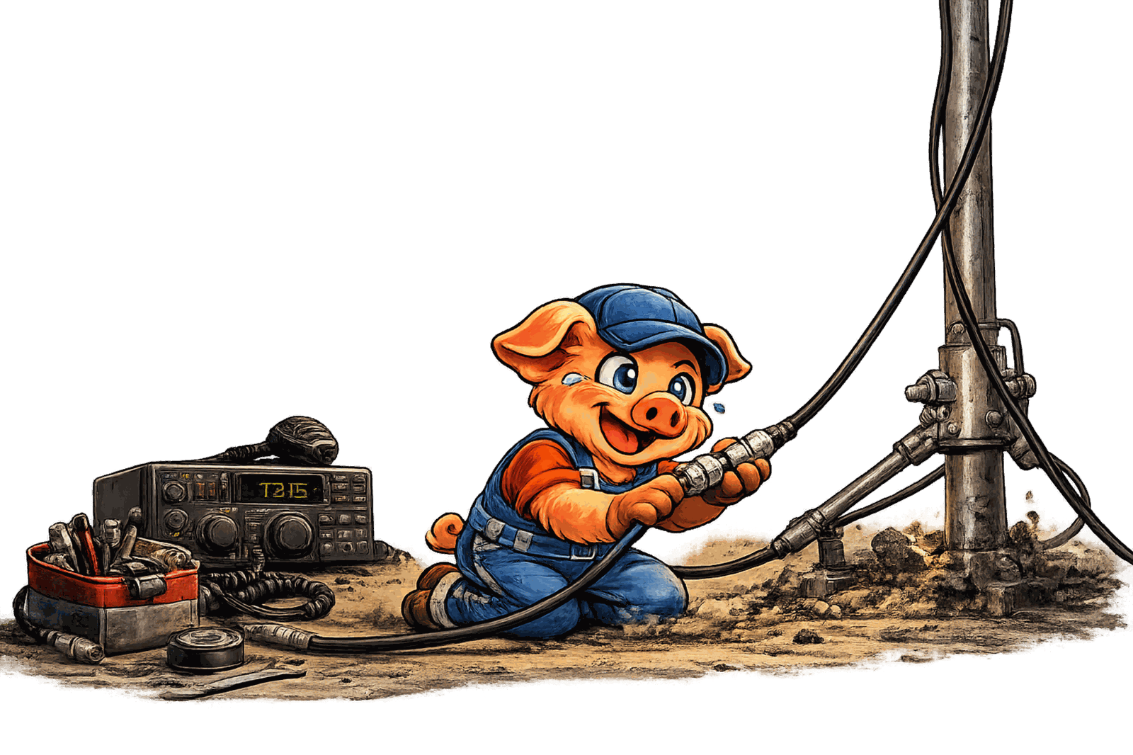 Pig celebrating a successful coax connection