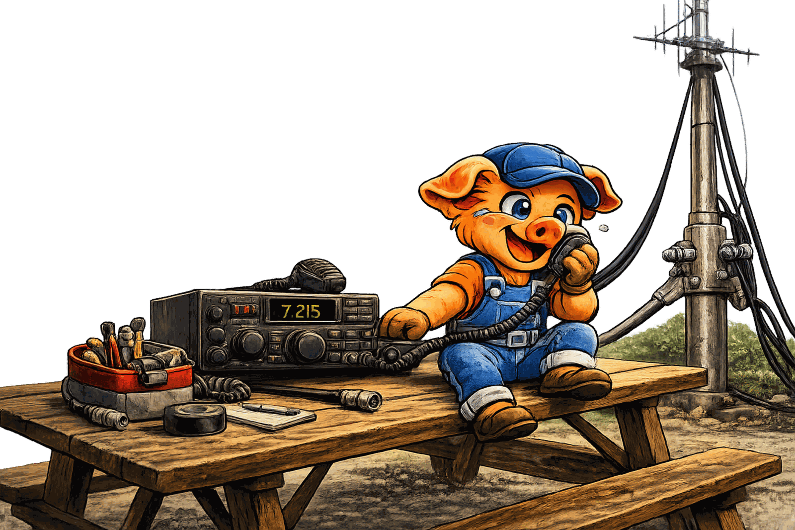 Pig talking on the radio after a successful connection