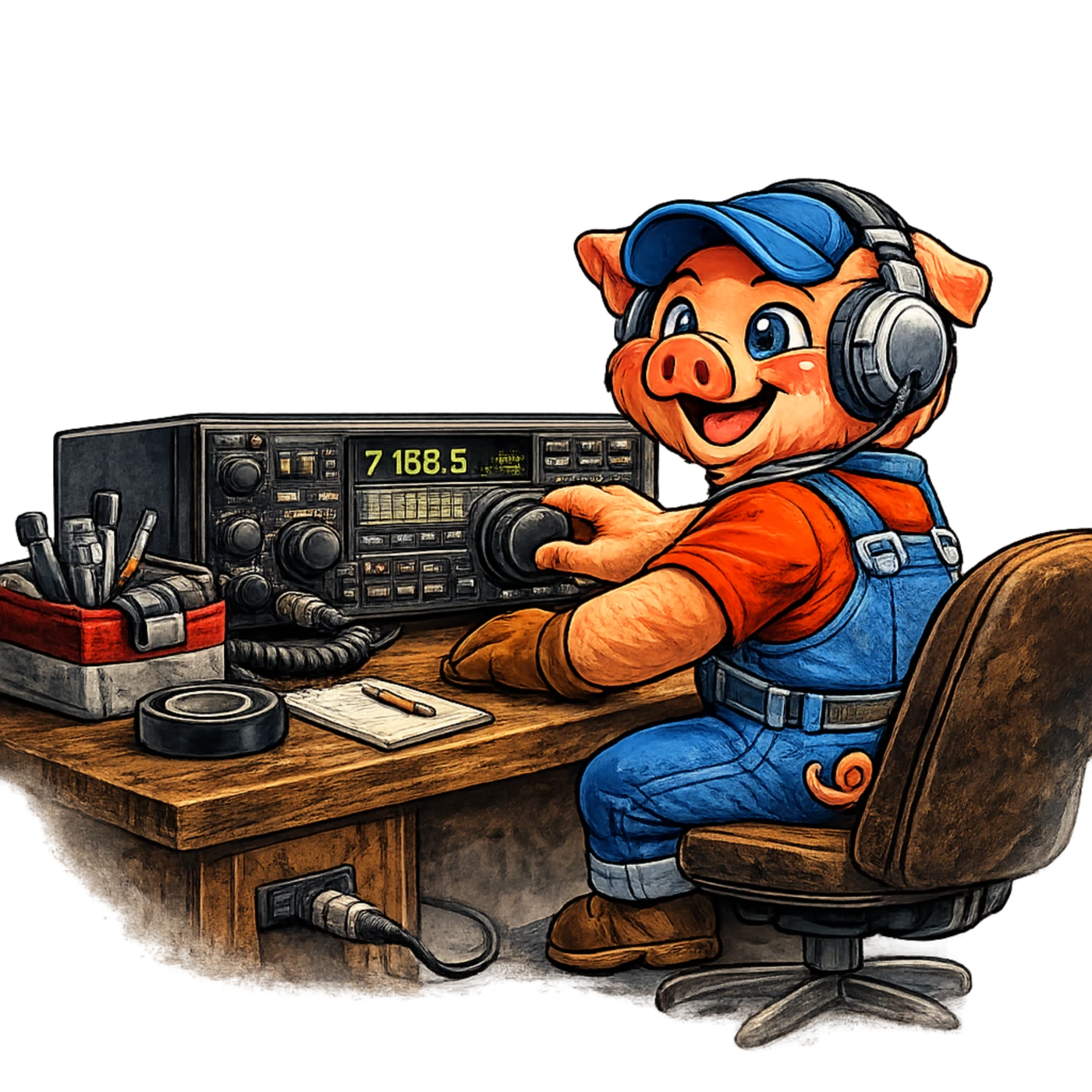 Elmer at a radio desk
